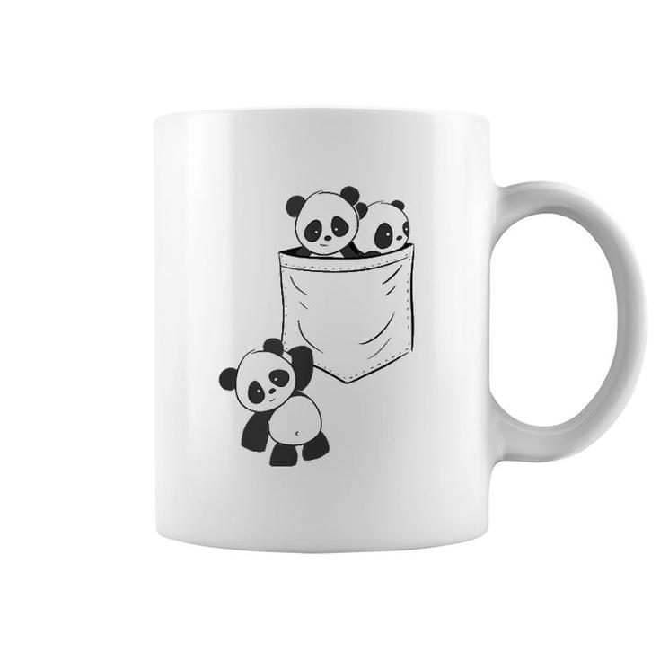 Panda Lovers Cute Kawaii Baby Pandas In Pocket V-Neck Coffee Mug