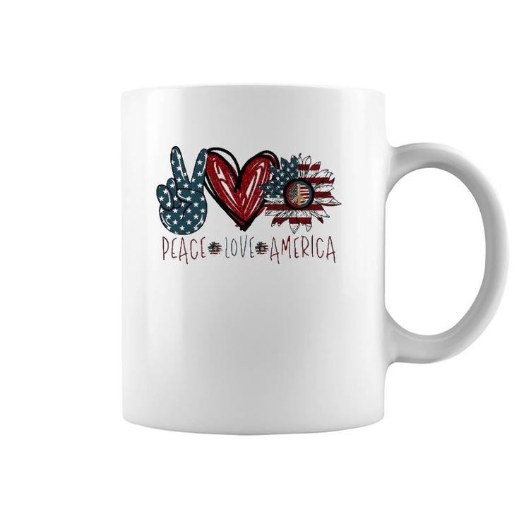 Peace Love America American Flag Sunflower Coffee Mug