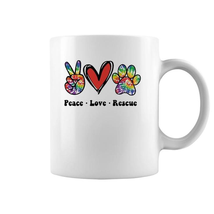 Peace Love And Rescue Peace Sign Heart Paw Print Cat And Dog Coffee Mug