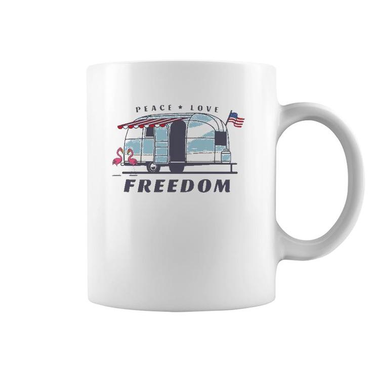 Peace Love Freedom 4Th Of July Avion Airstream Retro Trailer Coffee Mug