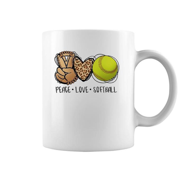 Peace Love Softball Mom Leopard Print Mother's Day Softball Coffee Mug