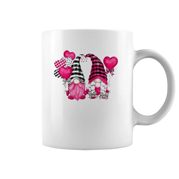 Pink Buffalo Plaid And Heart Balloons Valentine's Day Gnome Raglan Baseball Tee Coffee Mug