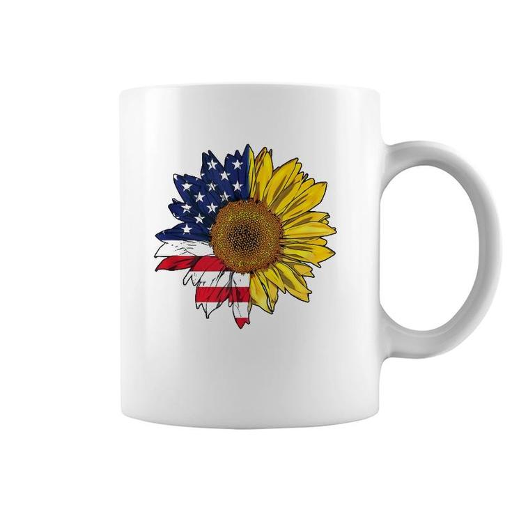 Plus Size Graphic Sunflower Painting With American Flag  Coffee Mug