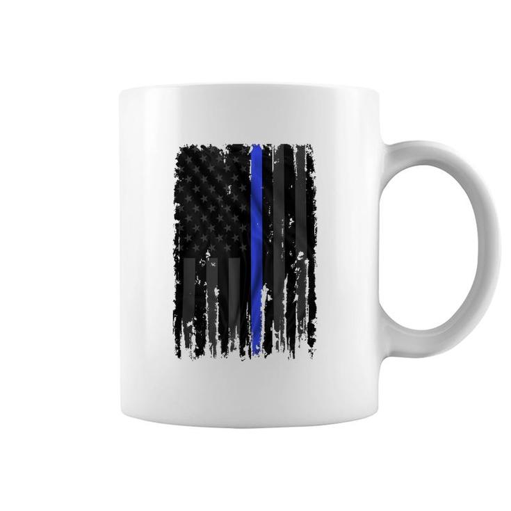 Police Blue Lives Matter Distressed Us Flag Thin Blue Line  Coffee Mug