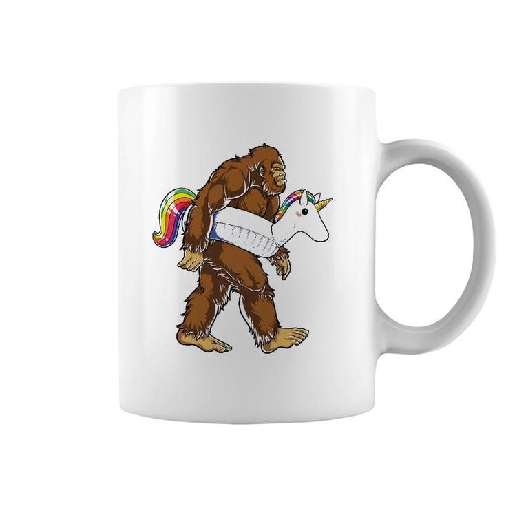 Pool Party Bigfoot Unicorn Sasquatch Float Rainbow Coffee Mug