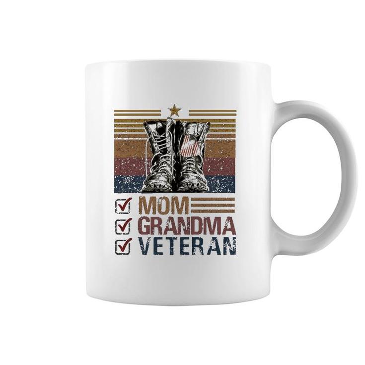 Proud Veteran Mother Vintage Retro Mom Grandma Veteran Mother's Day Gift Combat Boots Dog Tags Coffee Mug