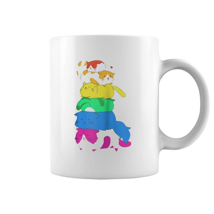 Purride Rainbow Lgbt Cat Pile Funny Feline Gay Pride Cat  Coffee Mug