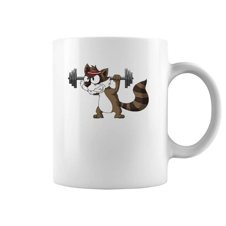 Raccoon Weight Lifting Gym Apparel Barbells Fitness Workout Coffee Mug