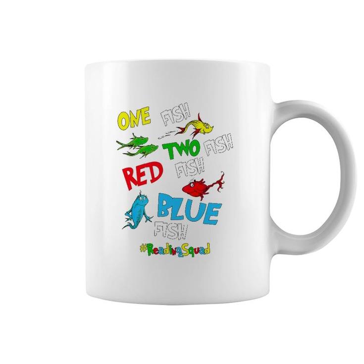 Reading Teacher Squad One Two Red Blue Fish Funny Coffee Mug