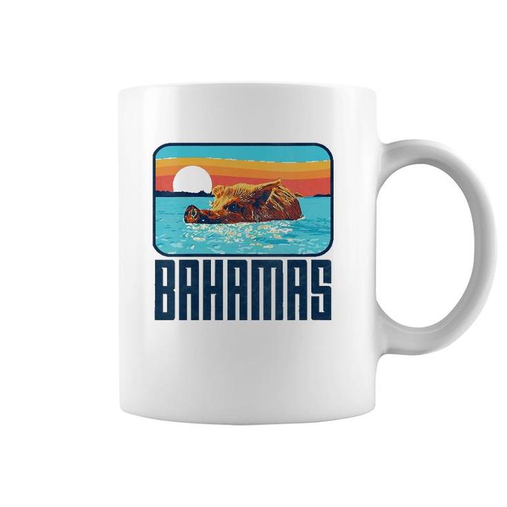 Retro Bahamas Swimming Pig Funny Vintage Feral Hog Beach Coffee Mug