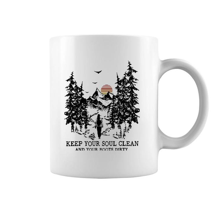 Retro Hiking Camping Keep Your Soul Clean & Your Boots Dirty Coffee Mug