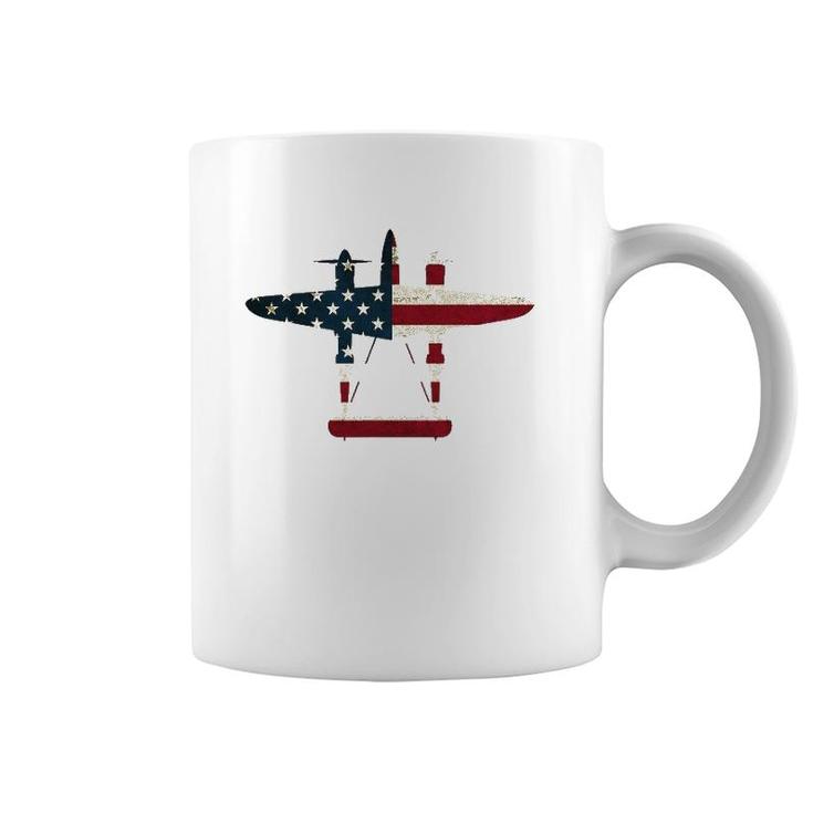 Retro Usa Aircraft Warbird Pilot Gift Flag P-38 Lightning Coffee Mug