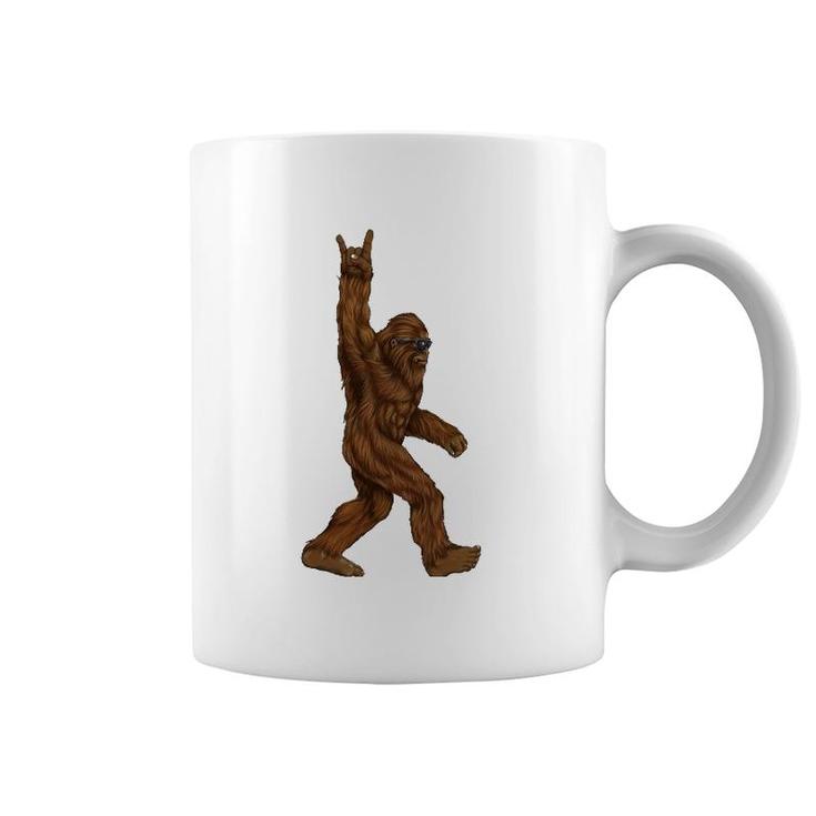 Rock On Bigfoot Sasquatch Loves Rock And Roll Sunglasses On Coffee Mug