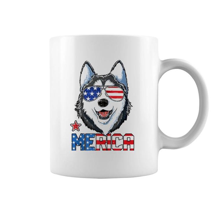 Siberian Husky 4Th Of July Gifts Merica Men American Flag  Coffee Mug