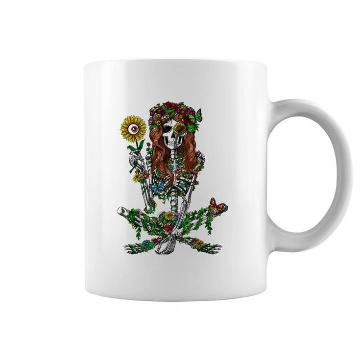 Skeleton Hippie Psychedelic Sunflower Nature Floral Women Coffee Mug