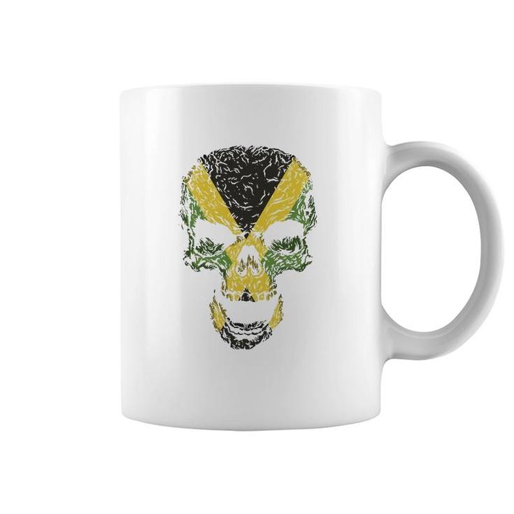 Skull With Jamaica Flag Skeleton Jamaican Roots Coffee Mug