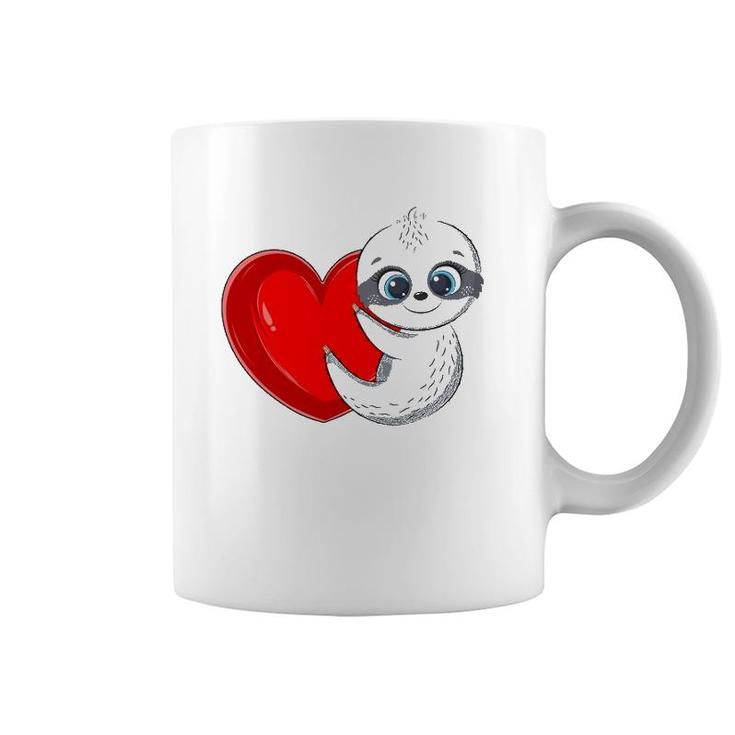 Sloth Valentine's Day Kids Girls Women Heart Cute Sloth Vday Coffee Mug