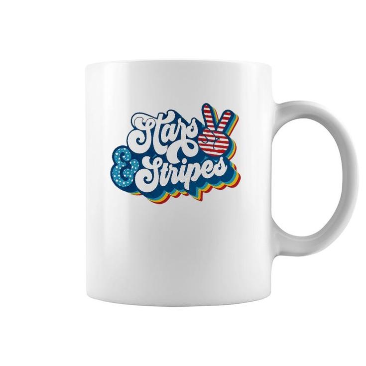 Stars Peace And Stripes Retro America Patriotic 4Th Of July Coffee Mug