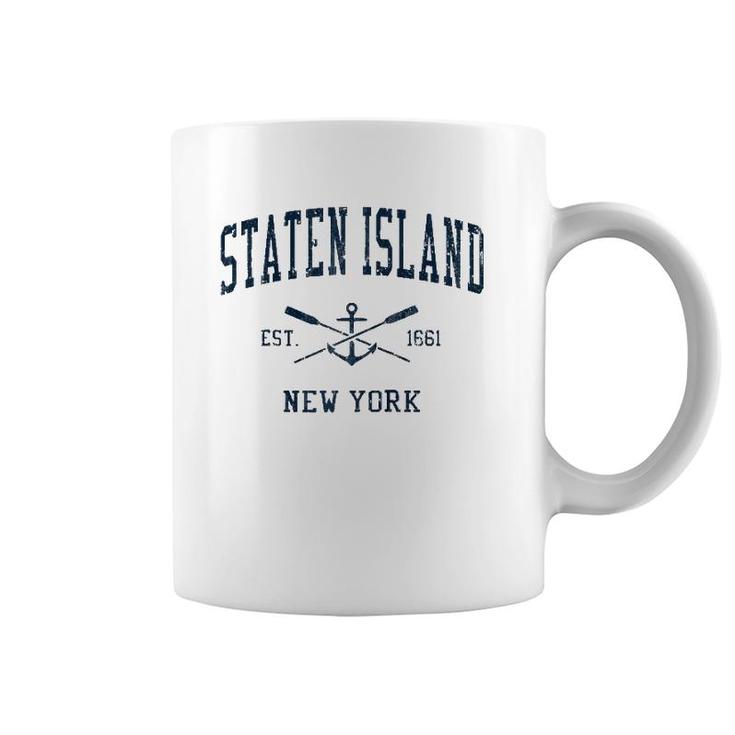 Staten Island Ny Vintage Navy Crossed Oars & Boat Anchor  Coffee Mug