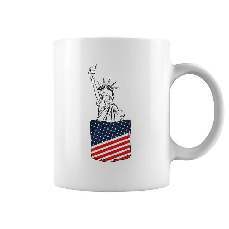 Statue Of Liberty Pocket 4Th Of July Patriotic American Flag Coffee Mug