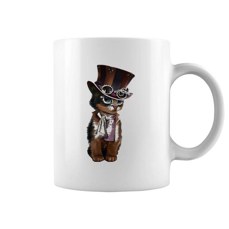 Steampunk Kitten With Hat, Glasses Gift Vintage Coffee Mug