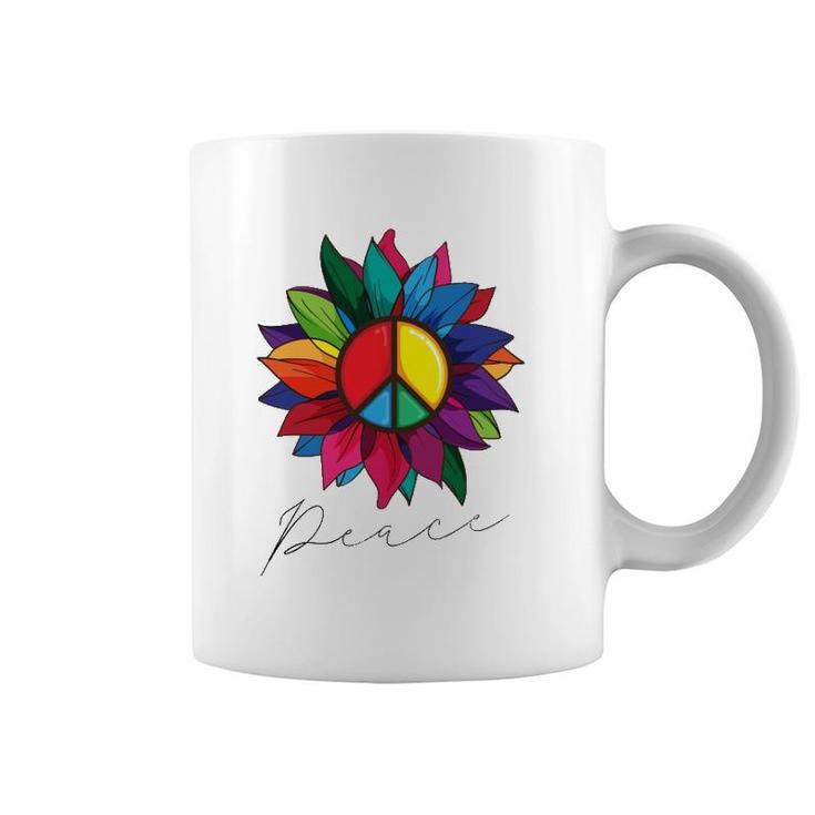 Sunflower Flower Rainbow Peace Sign World Retro Hippie 70'S Coffee Mug