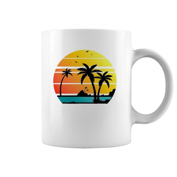 Sunset Coconut Palm Trees Summer Vibes Retro Tropical Summer Coffee Mug