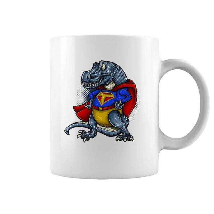 T Rex Dinosaur Cartoon Superhero Retro Cute Dino Tee Coffee Mug