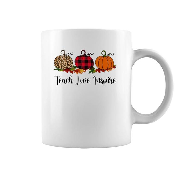 Teach Love Inspire Teacher  Autumn Fall Pumpkin Leopard Coffee Mug