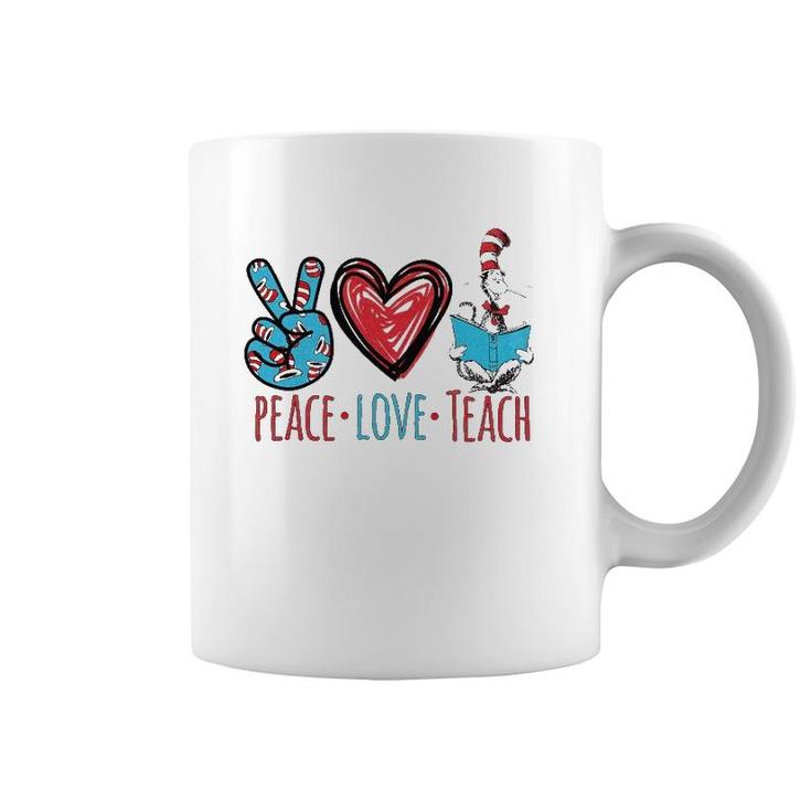 Teacher Life Peace Love Teach Gift For Teacher Cat In Hat Coffee Mug
