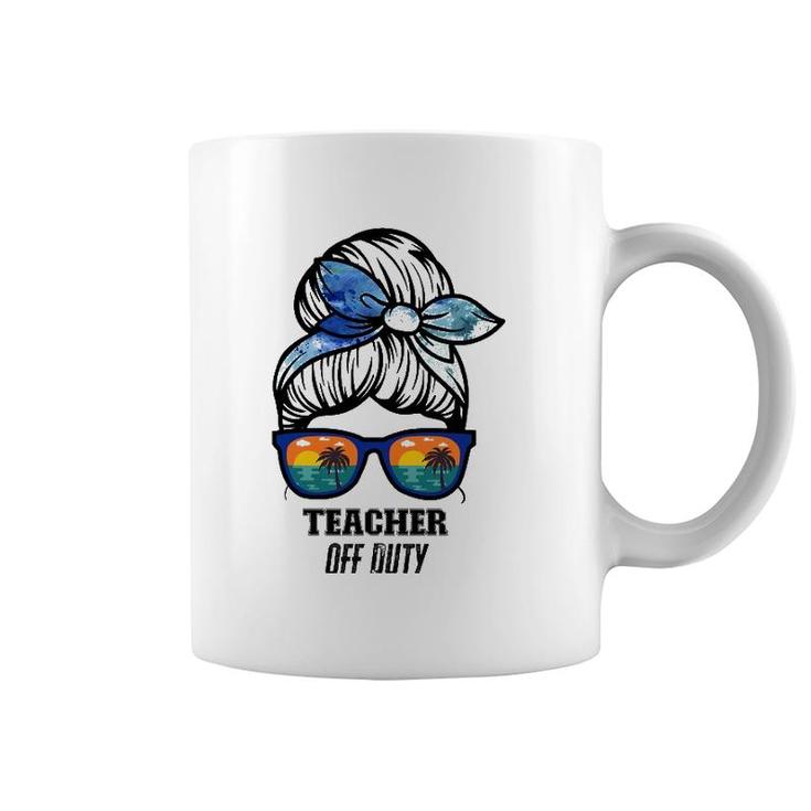 Teacher Off Duty Messy Bun Beach Sunset Funny Teacher Coffee Mug