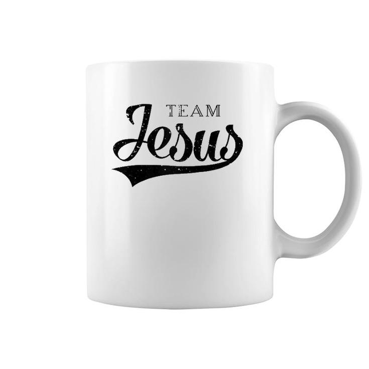 Team Jesus Retro Baseball Jersey Style Christian Raglan Baseball Tee Coffee Mug