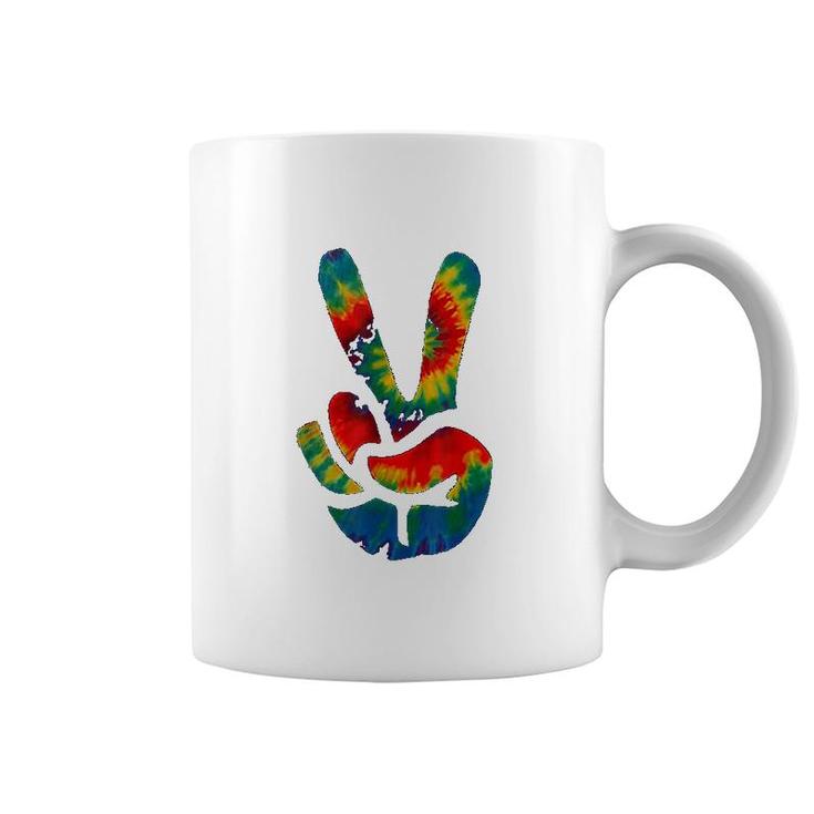Tie Dye Peace Sign Hand Hippies V Coffee Mug