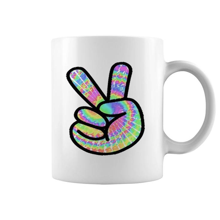 Tie-Dye Peace Sign Love Happy Colorful Tie-Dye Hippie Finger Coffee Mug