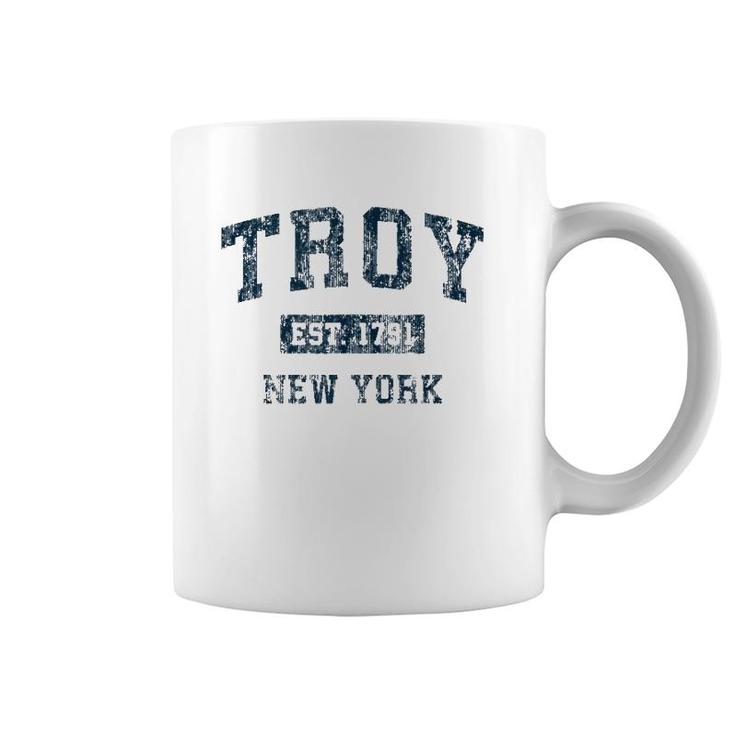 Troy New York Ny Vintage Sports Design Navy Print  Coffee Mug