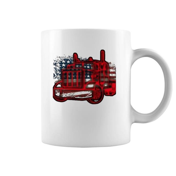 Truck Driver American Flag Trucker Gift Semi Truck Coffee Mug