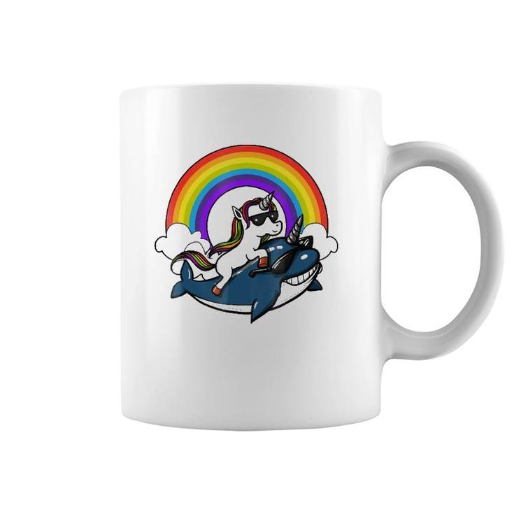 Unicorn Riding Narwhal Fish Magical Rainbow Coffee Mug