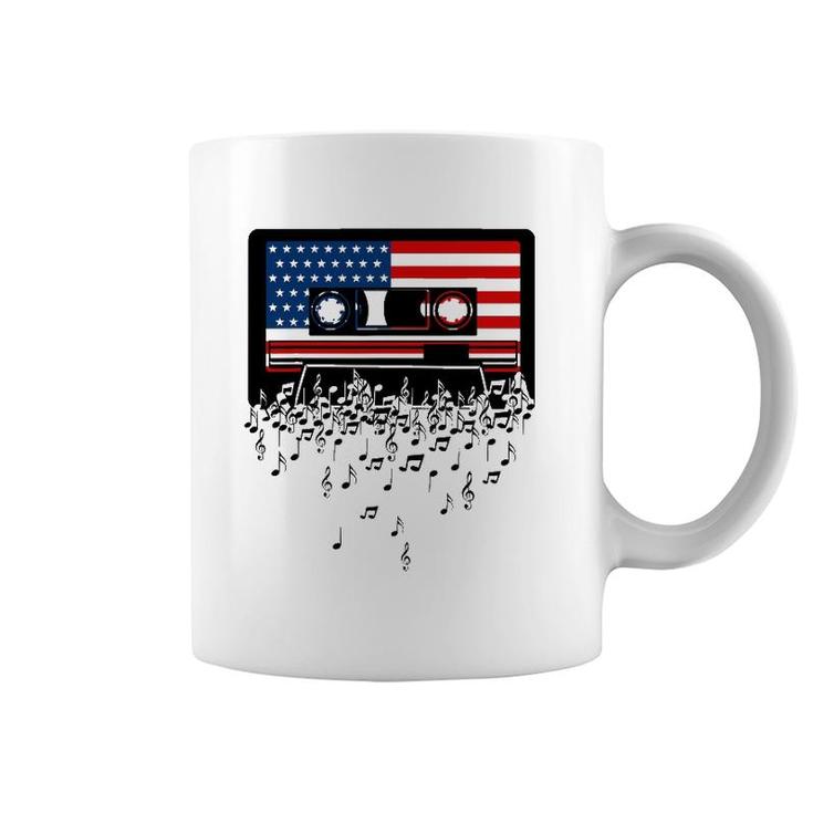 Usa American Flag Music Notes & Retro Cassette 4Th Of July Coffee Mug