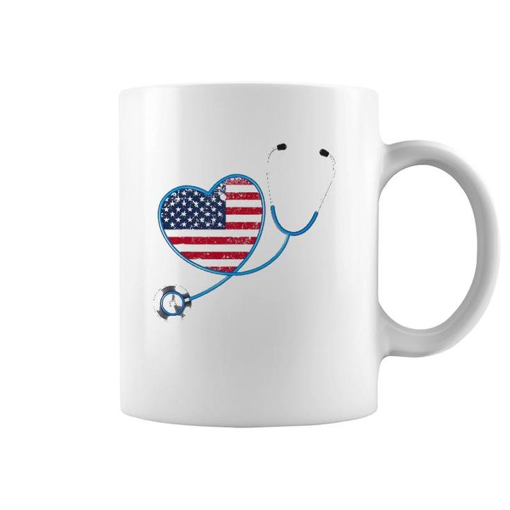 Usa Flag Heart 4Th Of July Gifts Nurse Coffee Mug