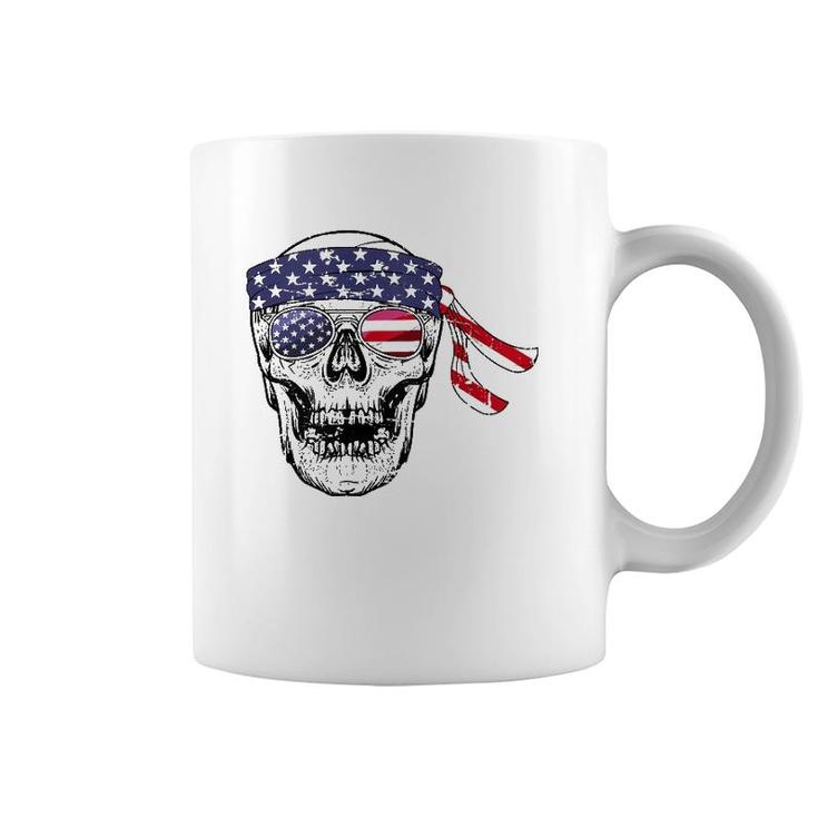 Vintage 4Th Of July Skull Graphic Art Us Flag Patriotic  Coffee Mug