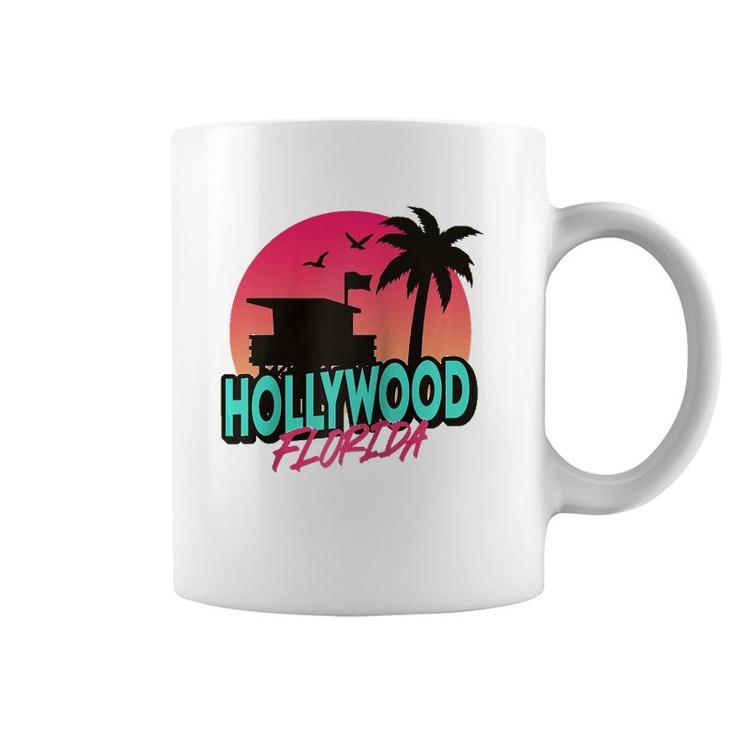 Vintage Hollywood Florida Beach Palm Trees Fl Distressed  Coffee Mug