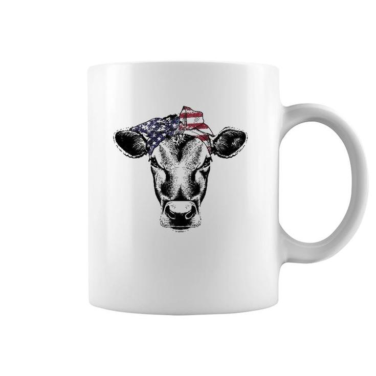 Vintage Patriot Cow Farm 4Th Of July American Flag  Coffee Mug