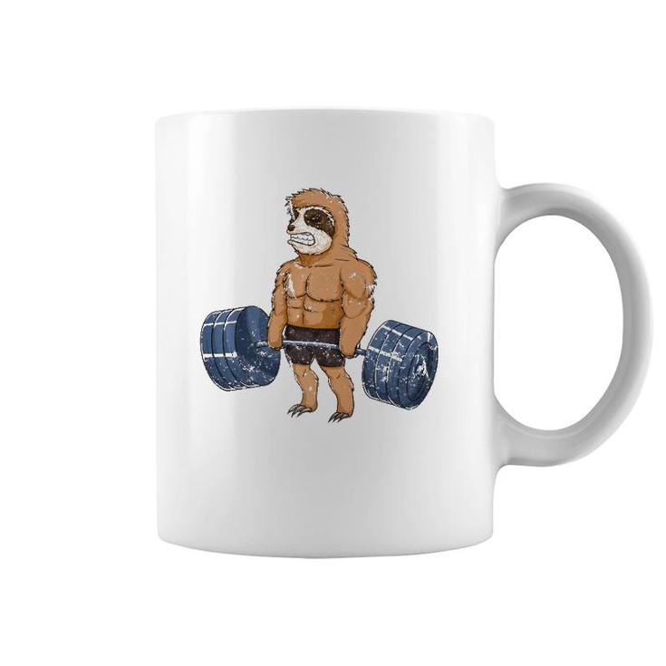 Vintage Sloth Weightlifting Bodybuilder Muscle Fitness Coffee Mug