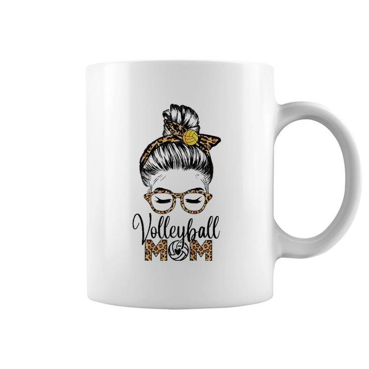 Volleyball Mom Life Messy Hair Bun Leopard Mother's Day Coffee Mug