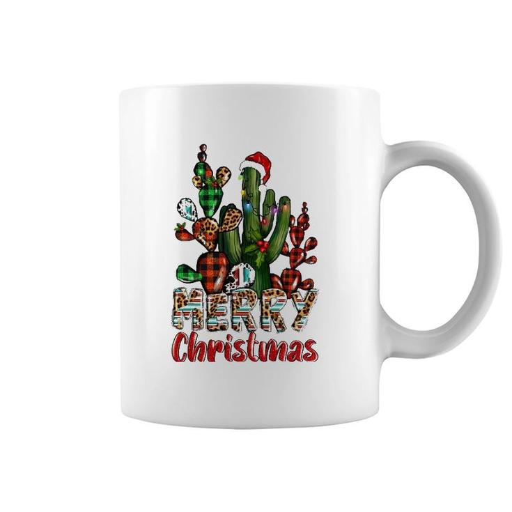 Western Texas Leopard Buffalo Plaid Cactus Merry Christmas Coffee Mug