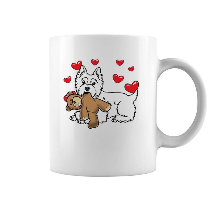 White West Highland Terrier Dog With Stuffed Animal Coffee Mug