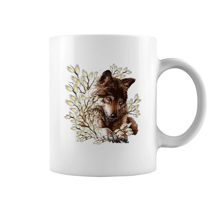 Wolf Flower Brown Coffee Mug