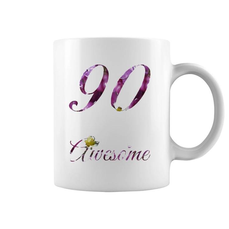 Womens 90 Years Old Awesome Floral 1932 90Th Birthday Gift Coffee Mug