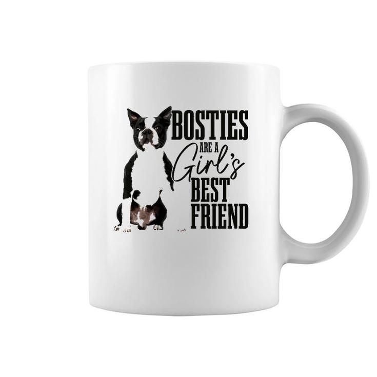 Womens Bosties Are A Girls Best Friend Funny Dog Boston Terrier Mom Coffee Mug