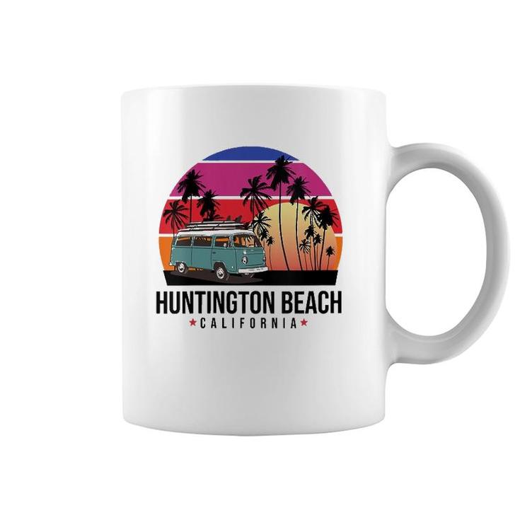 Womens California Huntington Beach Retro Surfer V-Neck Coffee Mug